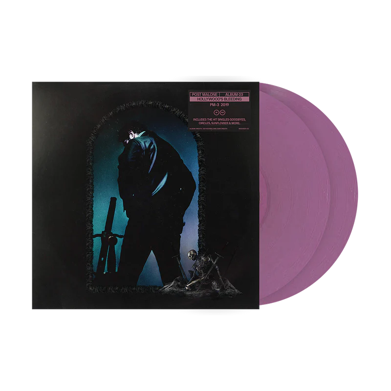 Pink Post Malone merch 2LP Hollywoods Bleeding vinyl with dark album cover artwork on front collector music merchandise