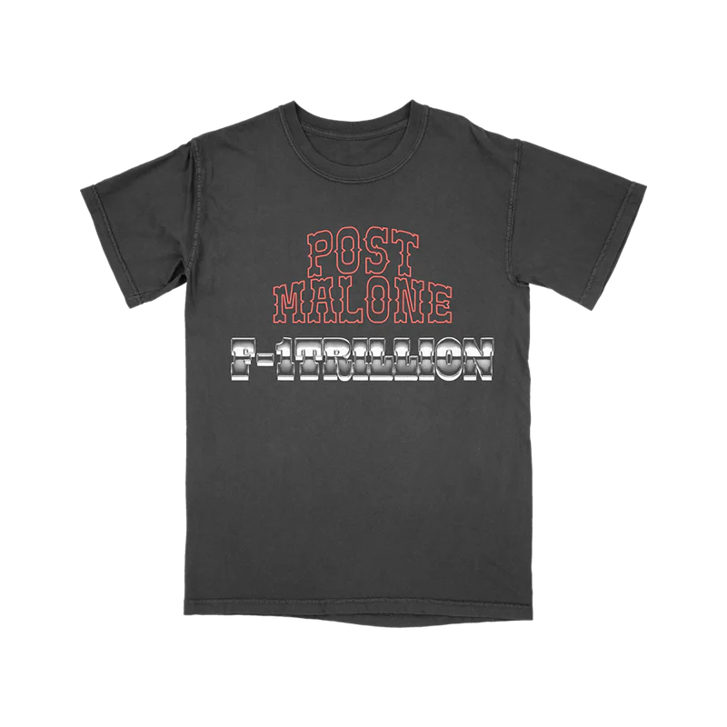 Vintage black Post Malone F-1 Trillion tracklist tee with western-inspired graphics and album song list back print