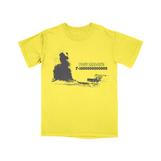 Yellow Post Malone F-1 Trillion graphic tee with western truck artwork and vintage country tour streetwear design