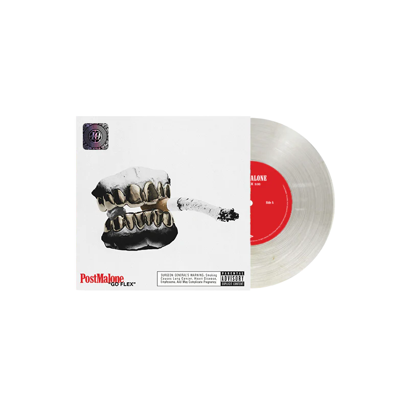 Post Malone Go Flex 7-inch vinyl with clear record and iconic grill artwork from the anniversary release collection