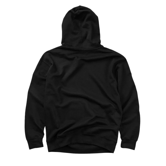 Back view of black Post Malone x Harley-Davidson Chrome Malone pullover hoodie with clean minimalist design