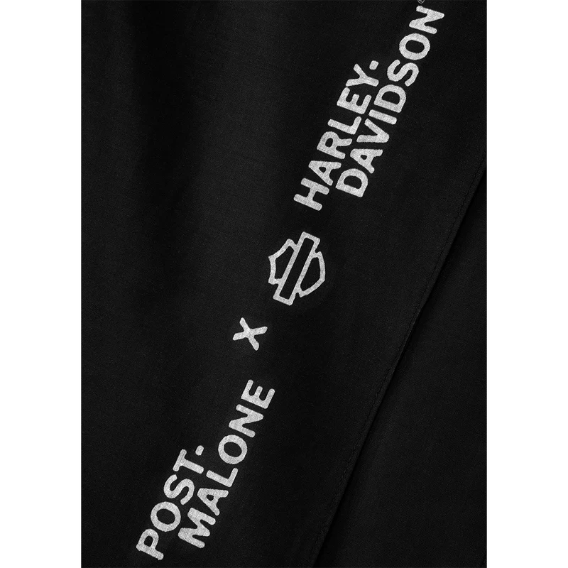 Detailed chest logo on black Post Malone Harley-Davidson zip hoodie with premium heavyweight streetwear finish