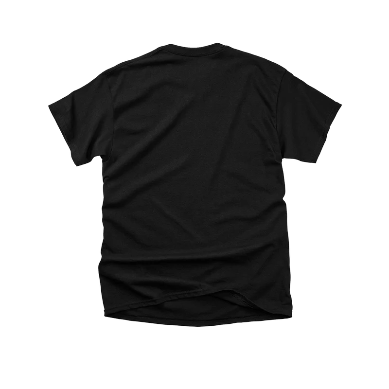 Back view of black Post Malone x Harley-Davidson graphic tee with minimalist clean rear design and oversized streetwear fit