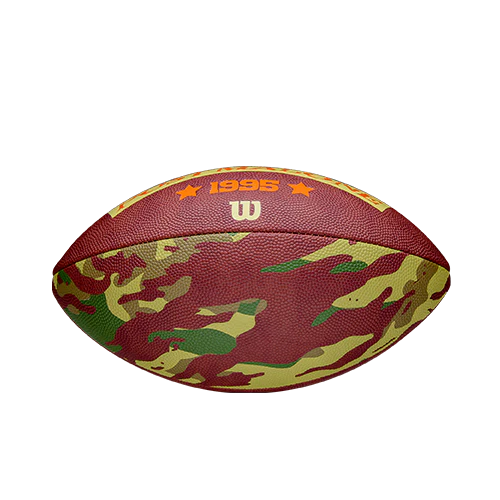 Brown camo Post Malone merch football with camouflage panel design and 1995 detail on back official fan gear