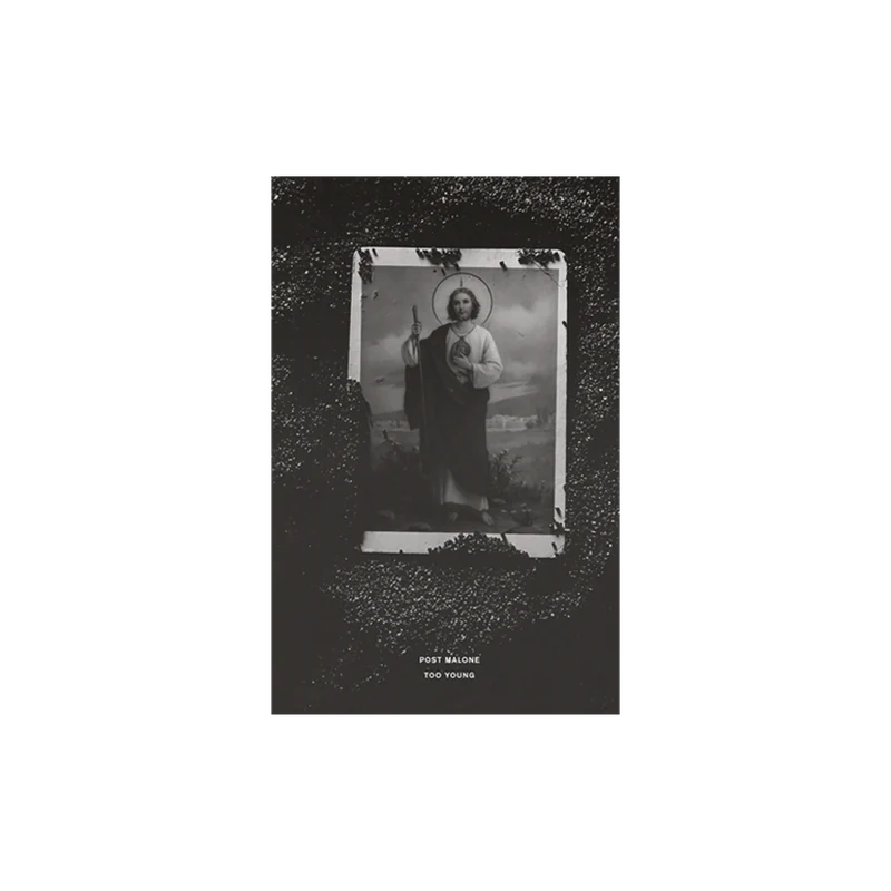 Black Post Malone merch poster featuring Too Young artwork with vintage portrait graphic on front collectible fan merchandise