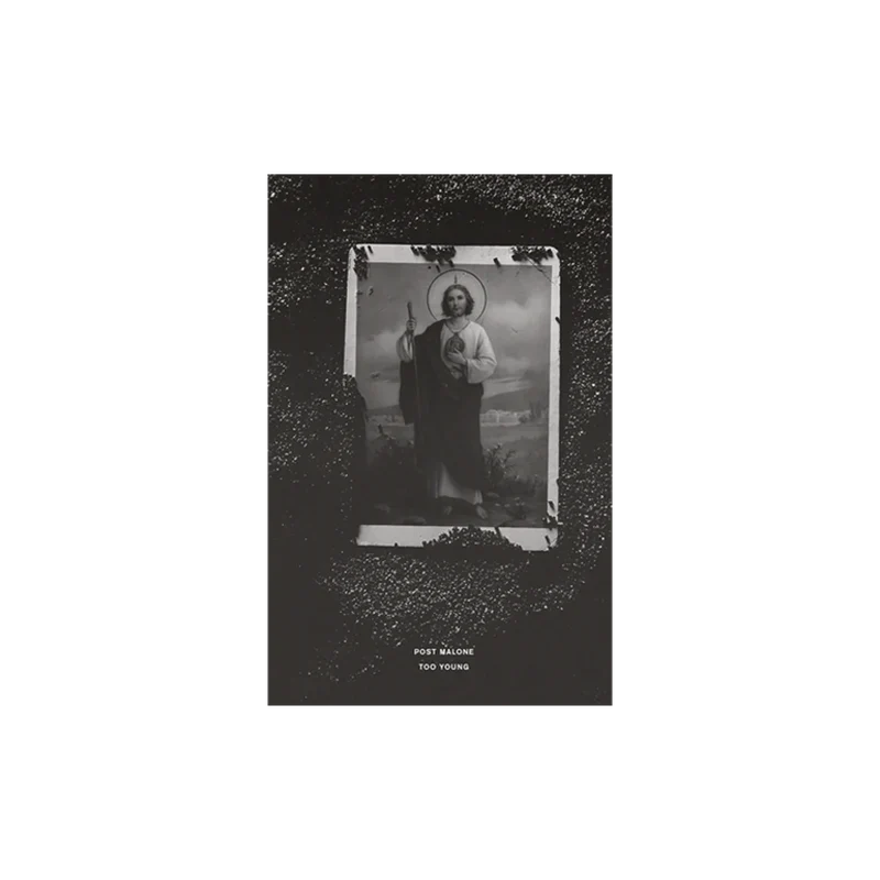 Black Post Malone merch poster featuring Too Young artwork with vintage portrait graphic on front collectible fan merchandise