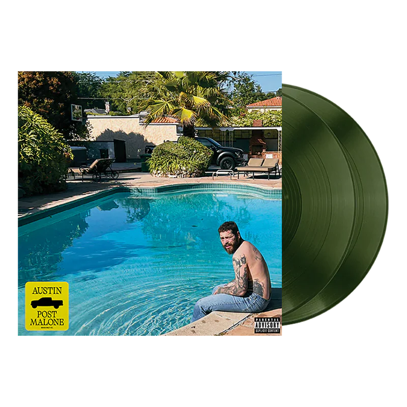 Green Post Malone merch 2LP Austin vinyl record with poolside album cover artwork on front collector music fan merchandise
