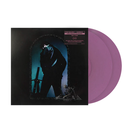 Pink Post Malone merch 2LP Hollywoods Bleeding vinyl with dark album cover artwork on front collector music merchandise