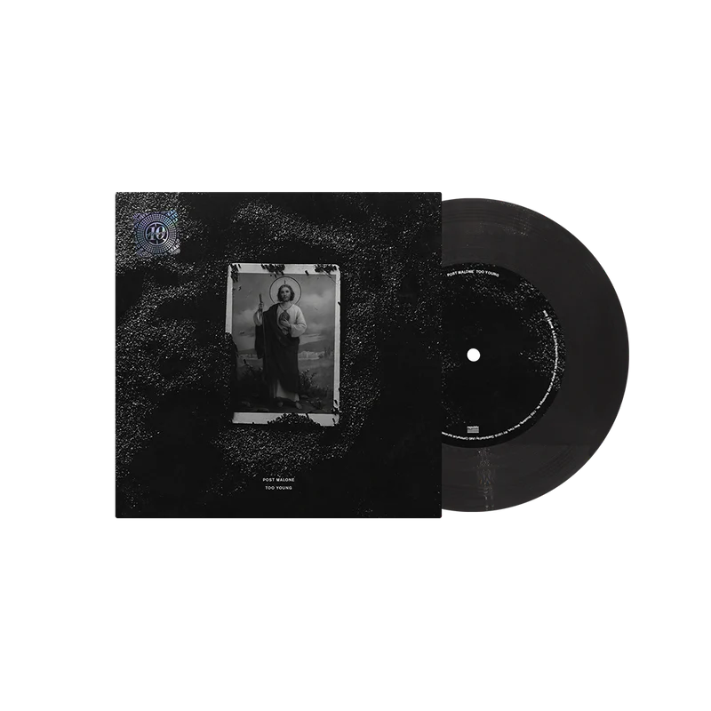 Black Post Malone merch 7 inch vinyl record Too Young limited edition with album cover artwork on front collector fan merchandise