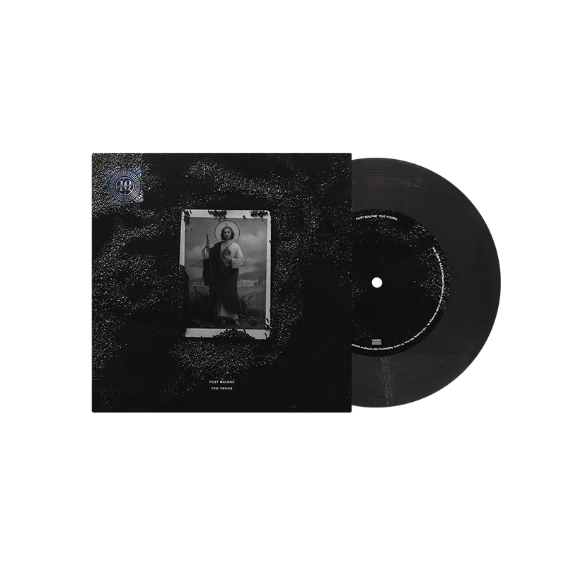 Black Post Malone merch 7 inch vinyl record Too Young limited edition with album cover artwork on front collector fan merchandise